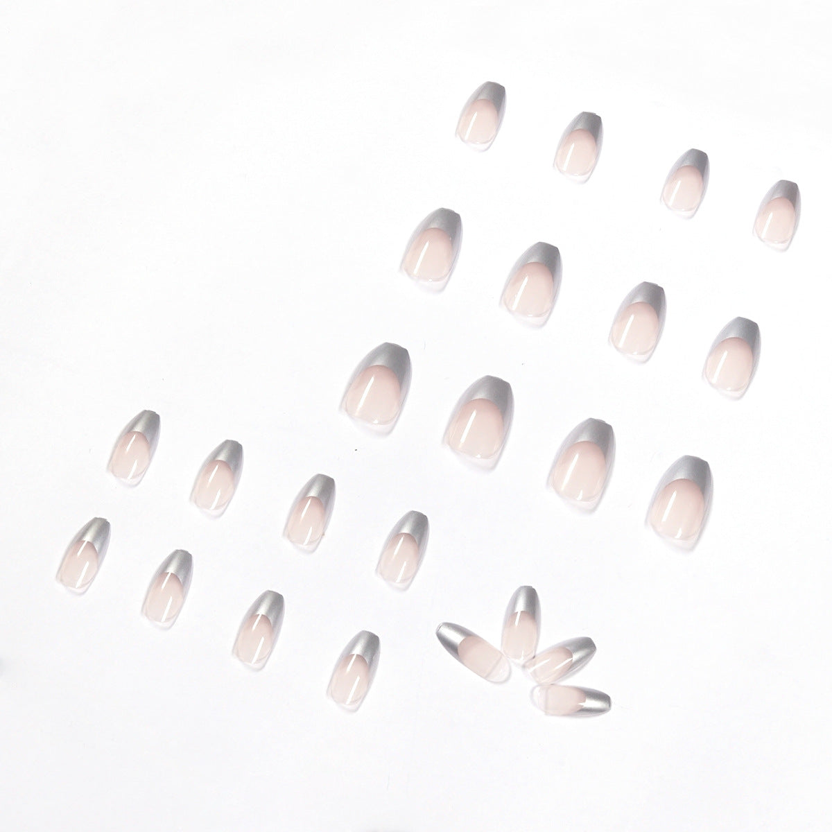 Simple mirror silver French short ballet wear nail art finished fake nail nail art patch nail patch removable｜365nails