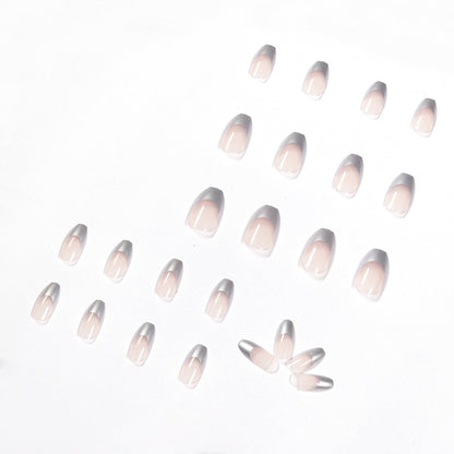 Simple mirror silver French short ballet wear nail art finished fake nail nail art patch nail patch removable｜365nails