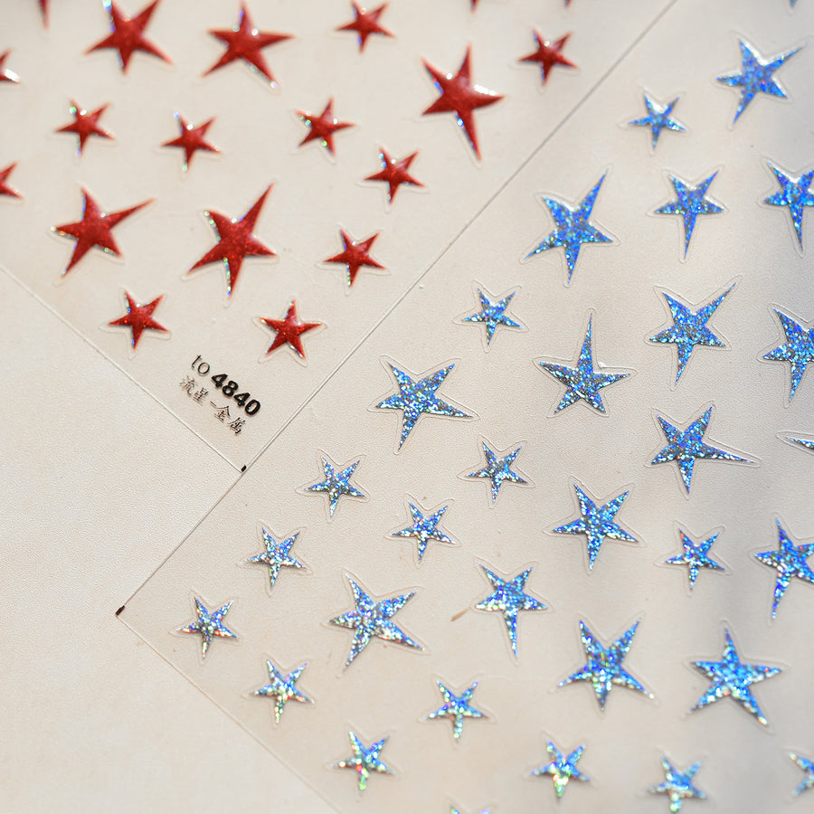 Glitter Red Star: "Galactic Ruby Sparkle" – 5D Embossed Nail Sticker