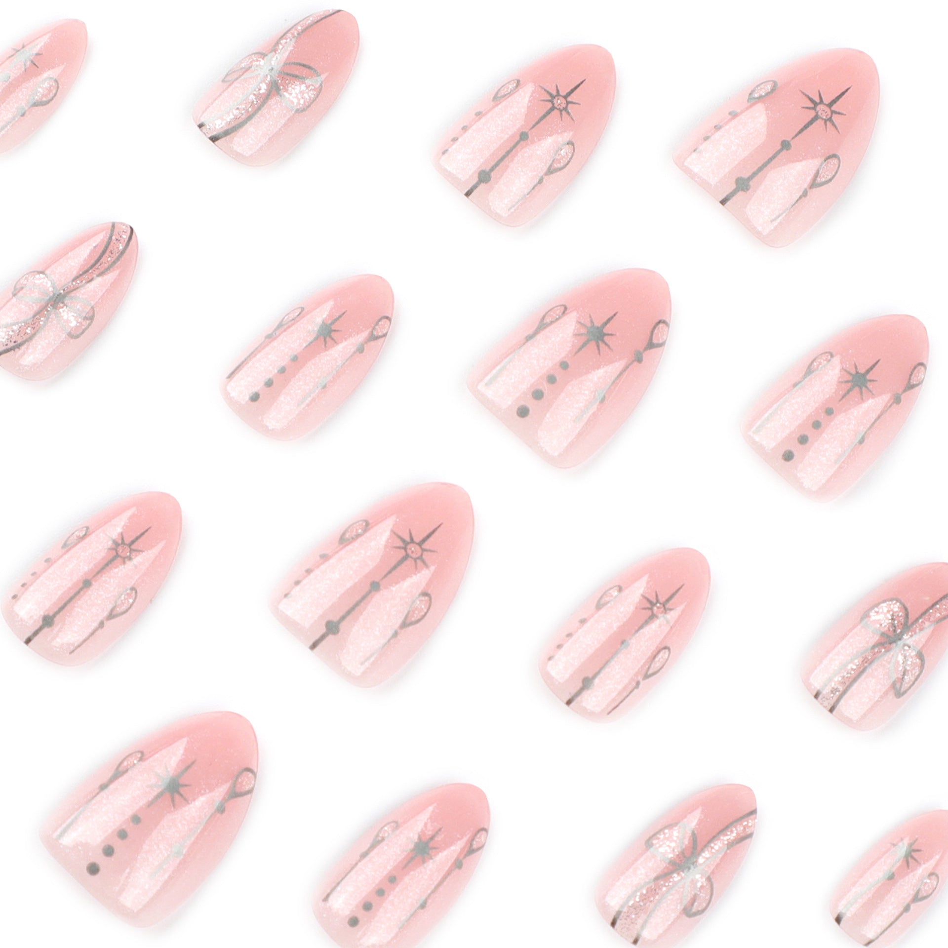 Bohemian short almond light pink press-on nails