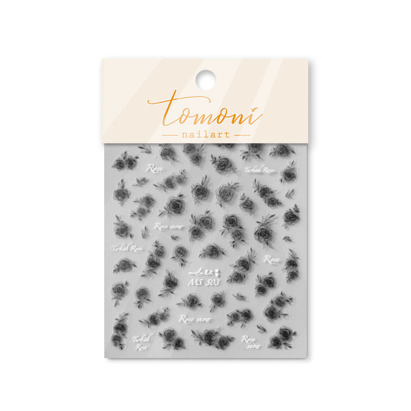 Monochrome Rose Sereno Collection: "Elegant Noir" – 3D Embossed Nail Sticker