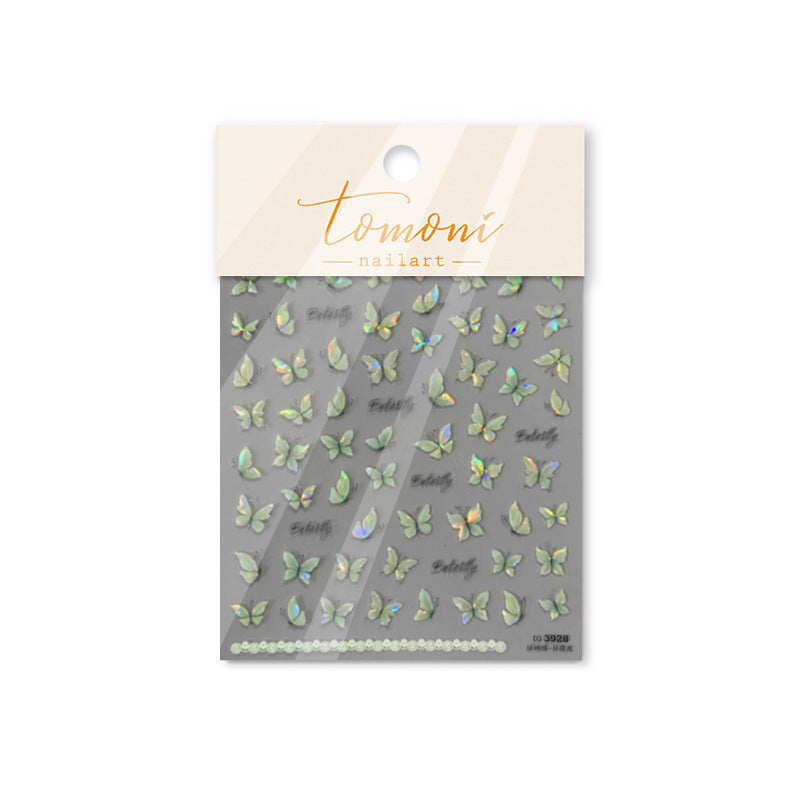 Mint Green Butterfly Nail Stickers – 5D Embossed Fresh Spring Set