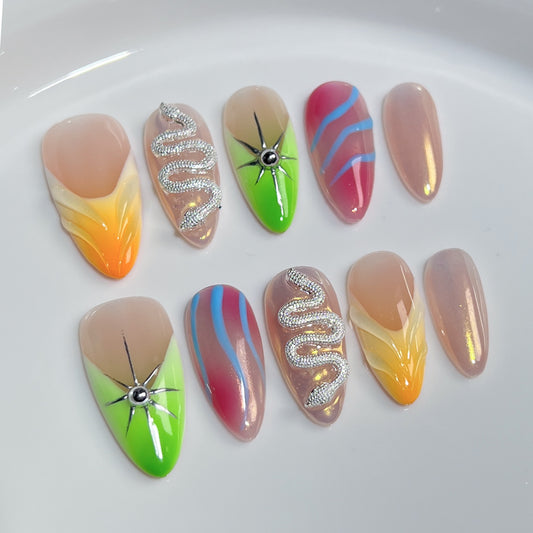 Handemade press on nails Ice Clear Sweet French Blush Nail  Almond Nail Wearable Fake Nail｜365nails