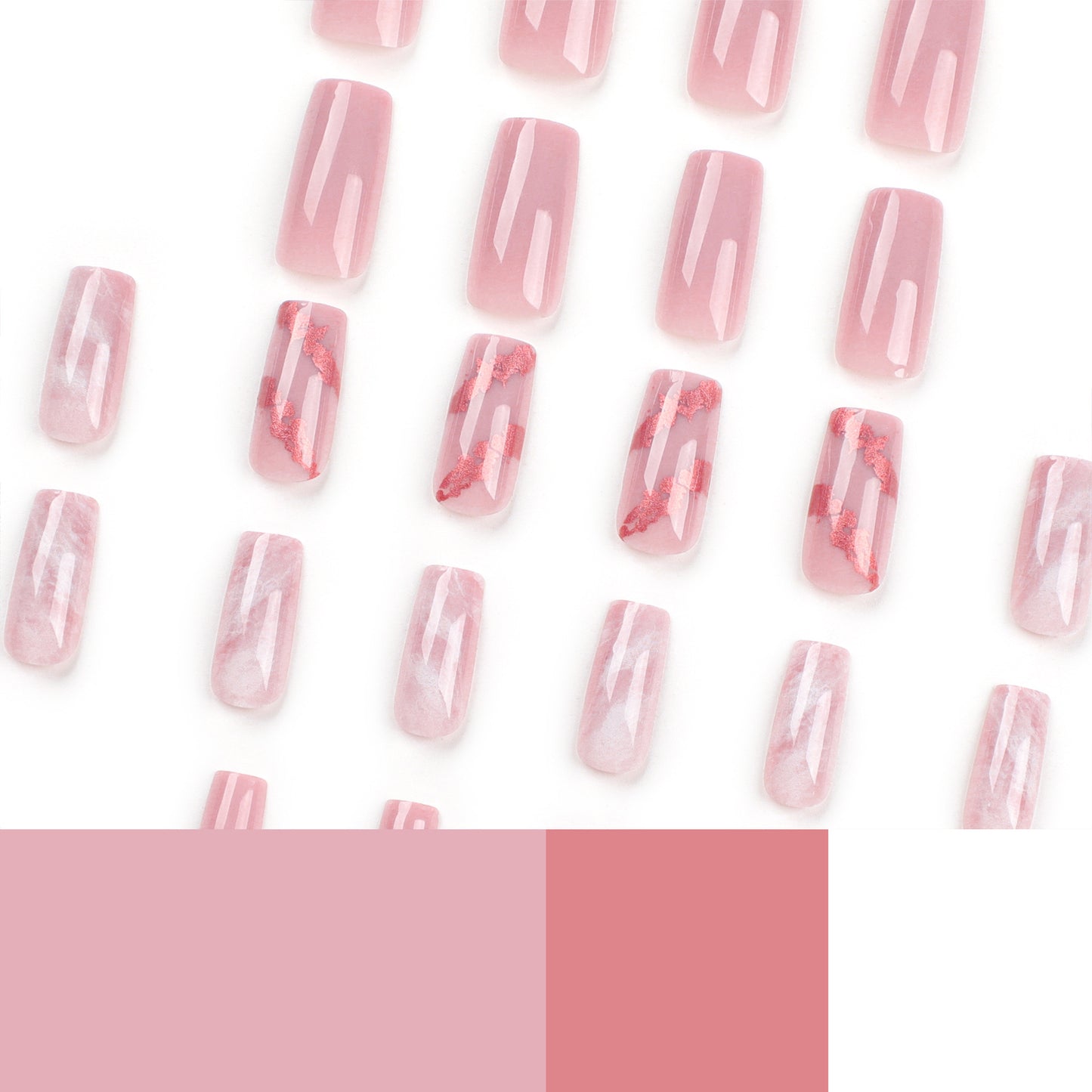 Simple and sweet pink press-on nails nail piece long bronzing pink white nail art fake nail finger smudging nail piece wholesale｜365nails