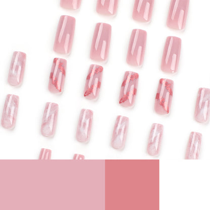Simple and sweet pink press-on nails nail piece long bronzing pink white nail art fake nail finger smudging nail piece wholesale｜365nails