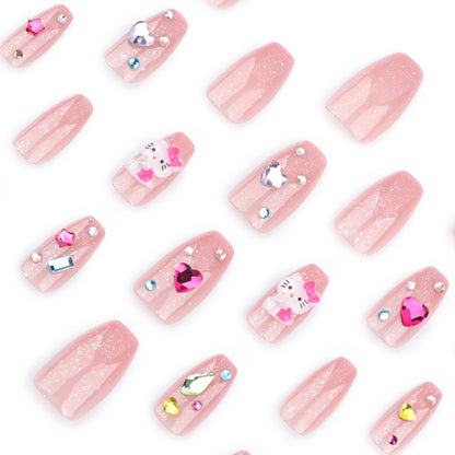 pure desire wind manicure nail piece Japanese sweet sparkling diamond gem  short ballet fake nail｜365nails