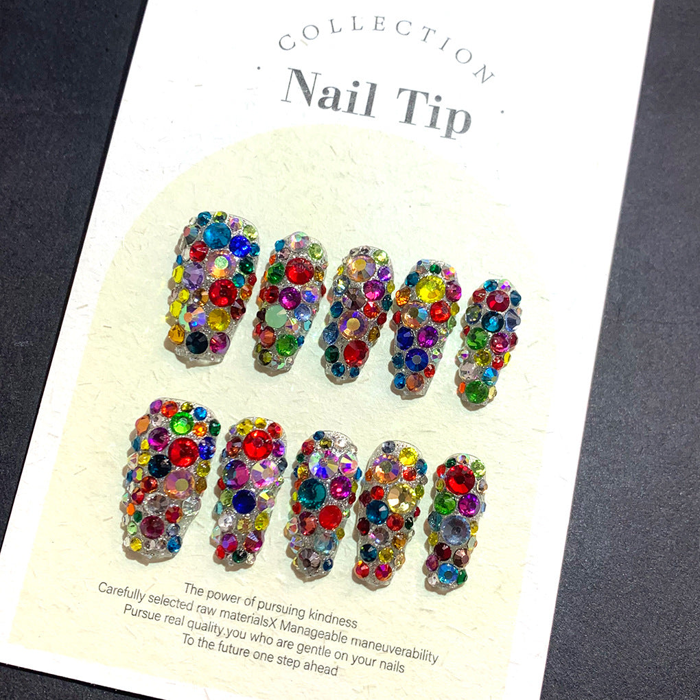 Multicolor Crystal Full Cover Statement Press On Nails