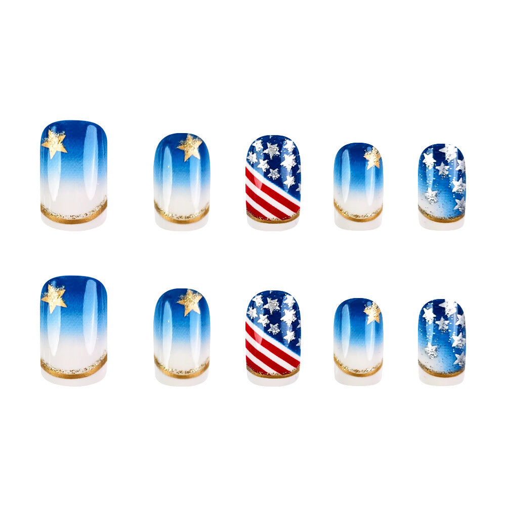 365nails: Independence Day Ombre Gold Star Press-On Nails (USA)