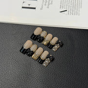 365nails: "Midnight Bow" – 3D Bowknot & Gold Foil Handmade Short Square Nails