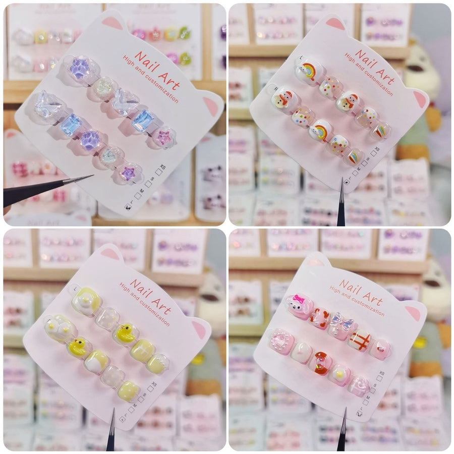 Cute Rainbow Cartoon Kids Press On Nails Mixed Collection