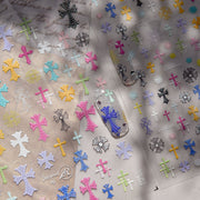 Gothic Cross: "Rainbow Faith" – 3D Embossed Nail Sticker