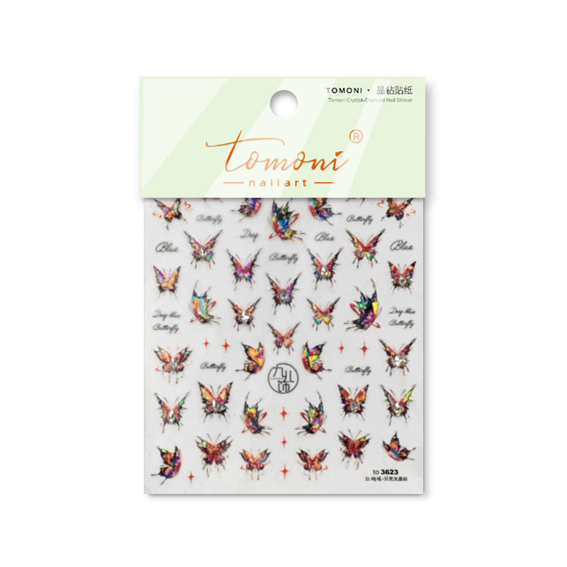 365nails: 무지갯빛 딥블루 나비 크리스탈 네일 스티커 세트