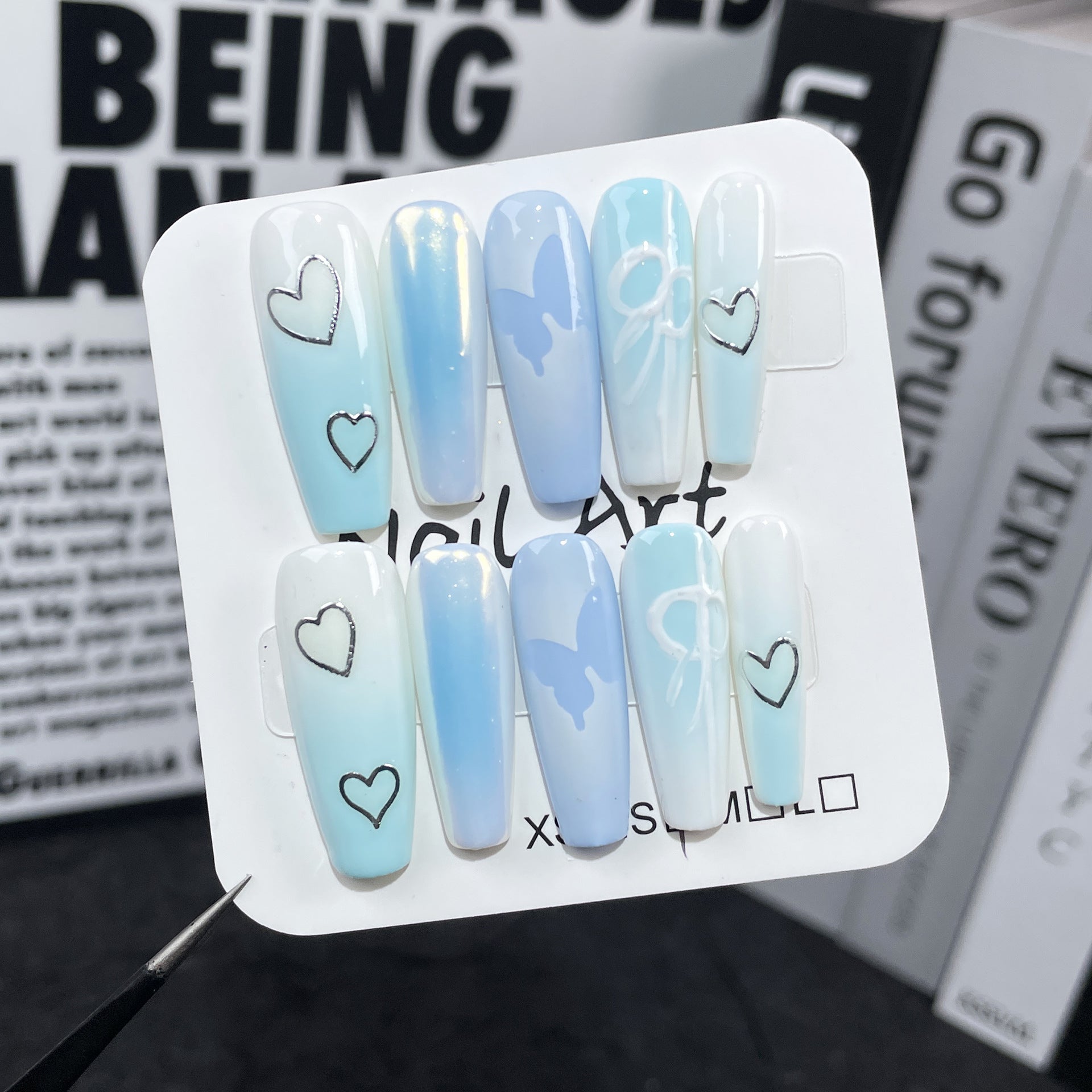 Uñas postizas hechas a mano, diseño de mariposa hueca, diseño de aurora, parches para uñas usables, venta al por mayor | 365nails