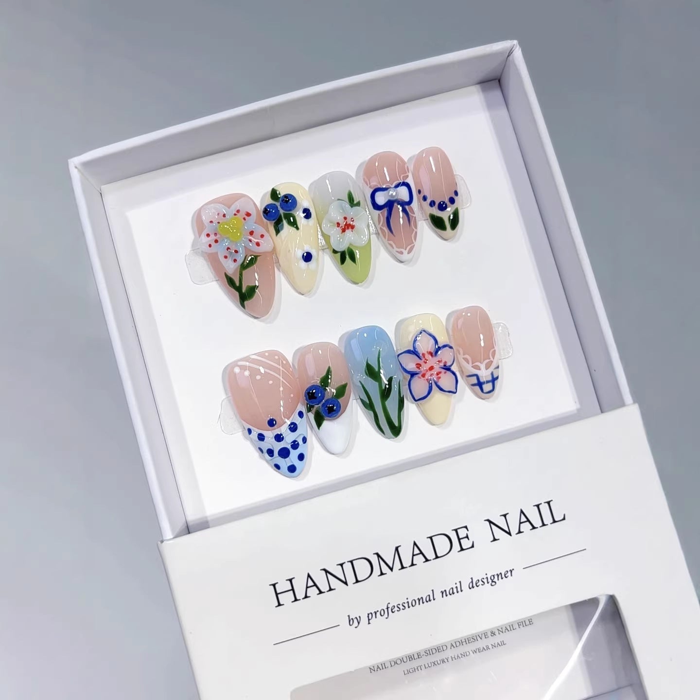Meadow Bloom: "Wildflower Blueberry" – Almond Shape Handmade Press-Ons