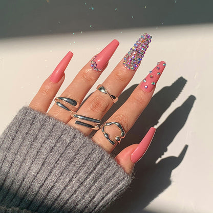 Diamante completo Uñas postizas Arte de uñas Uñas postizas terminadas Parche para arte de uñas Pieza de uña Pieza de uña removible Borde cruzado｜365nails
