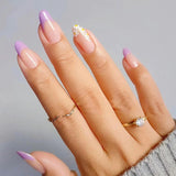 Fake Nail Patch French Nail Art Floral Nail Art Light Purple White Nail Patch press on nails｜365nails