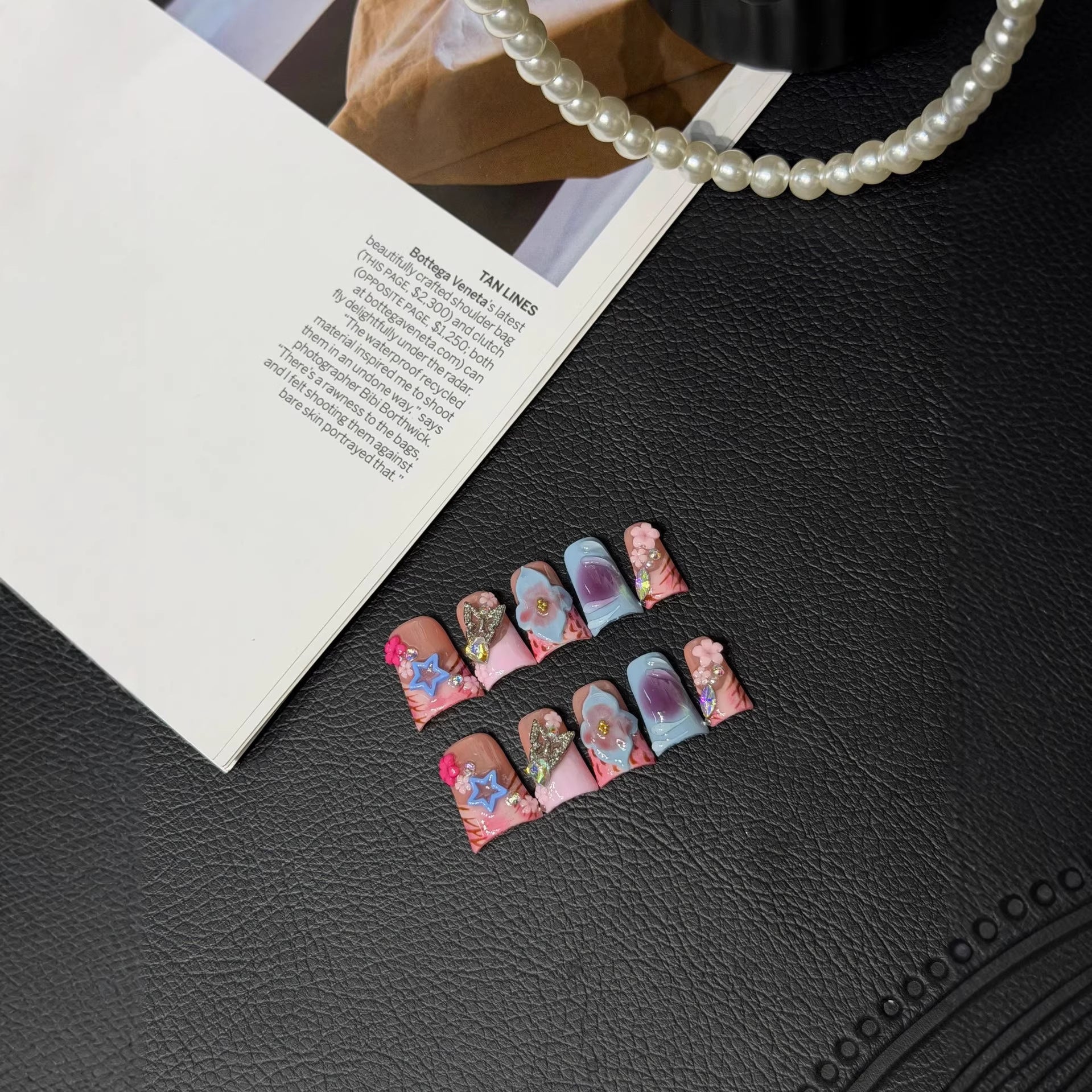 365nails: 夢幻花園 — 3D 花朵與星星 手工製 方形穿戴甲