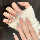 Pink Blue Crown Crystal Press On Nails