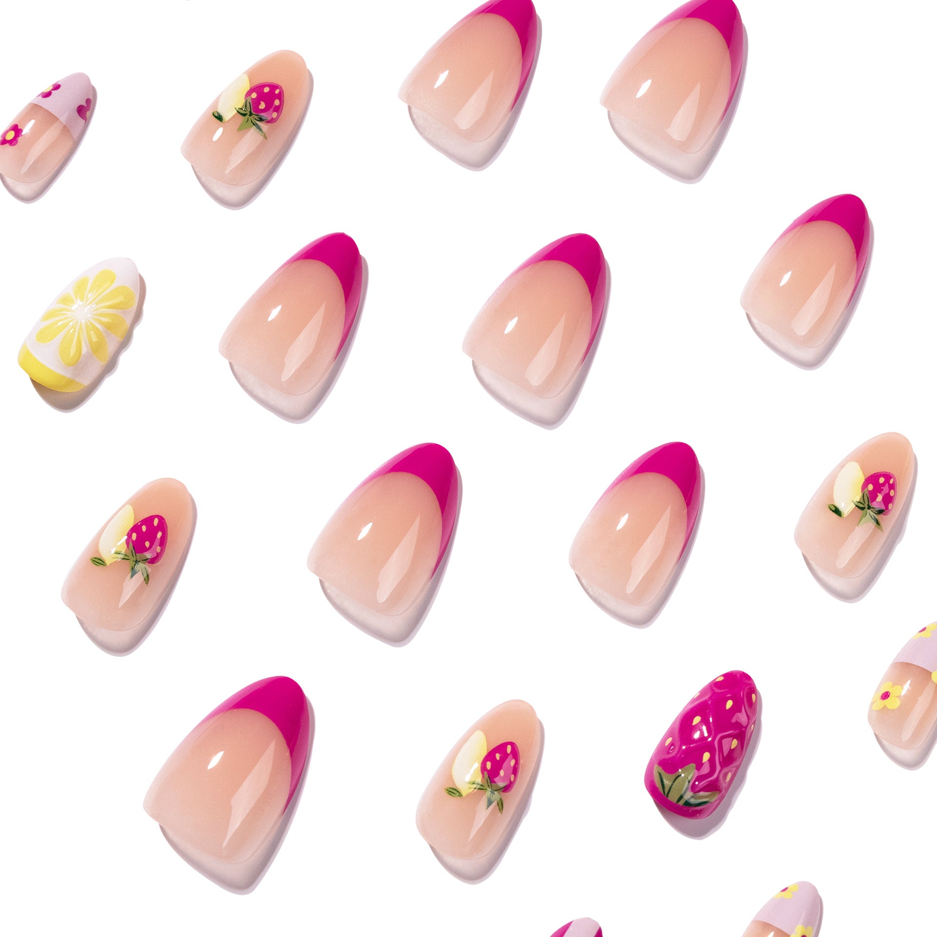 365nails: "Strawberry Lemonade Oval" – Fruit Print Press-on Nails