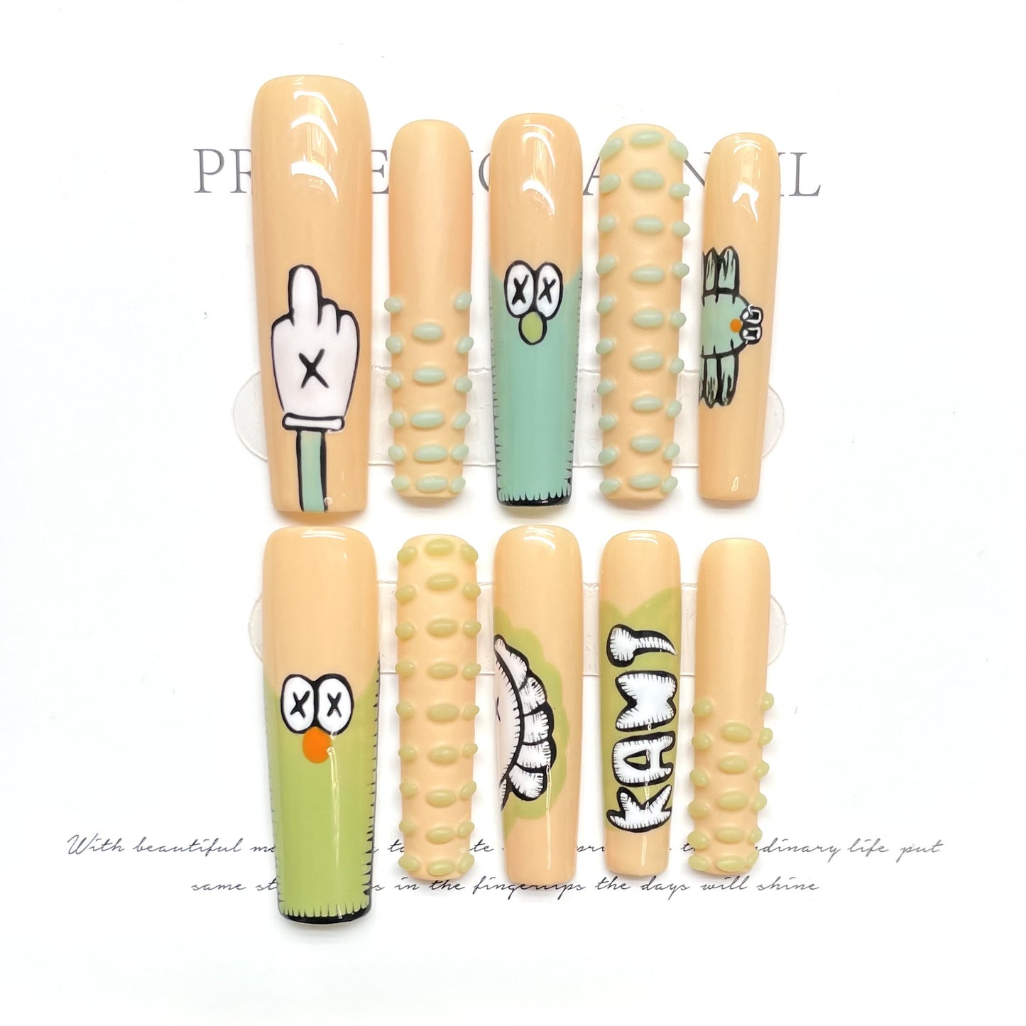 Extra long funny cartoon cute handmade nails personalized  hand-painted fake nails removable nail | 365nails