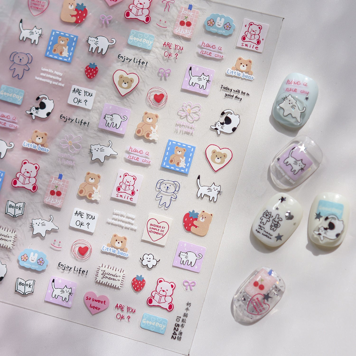 Cute Bear Couple Collection: "Teddy Love" – 3D Embossed Nail Sticker