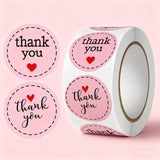 Pink "Thank You" Heart Sticker Roll | Cute Packaging Seals for Small Business