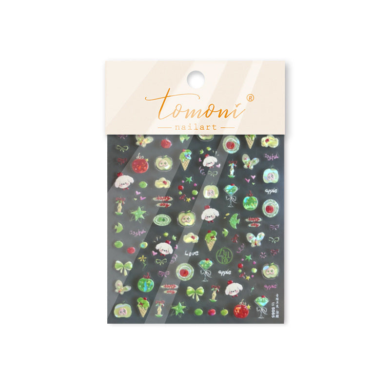 Sweet Teddy Bear: "Strawberry Picnic" – 3D Embossed Nail Sticker