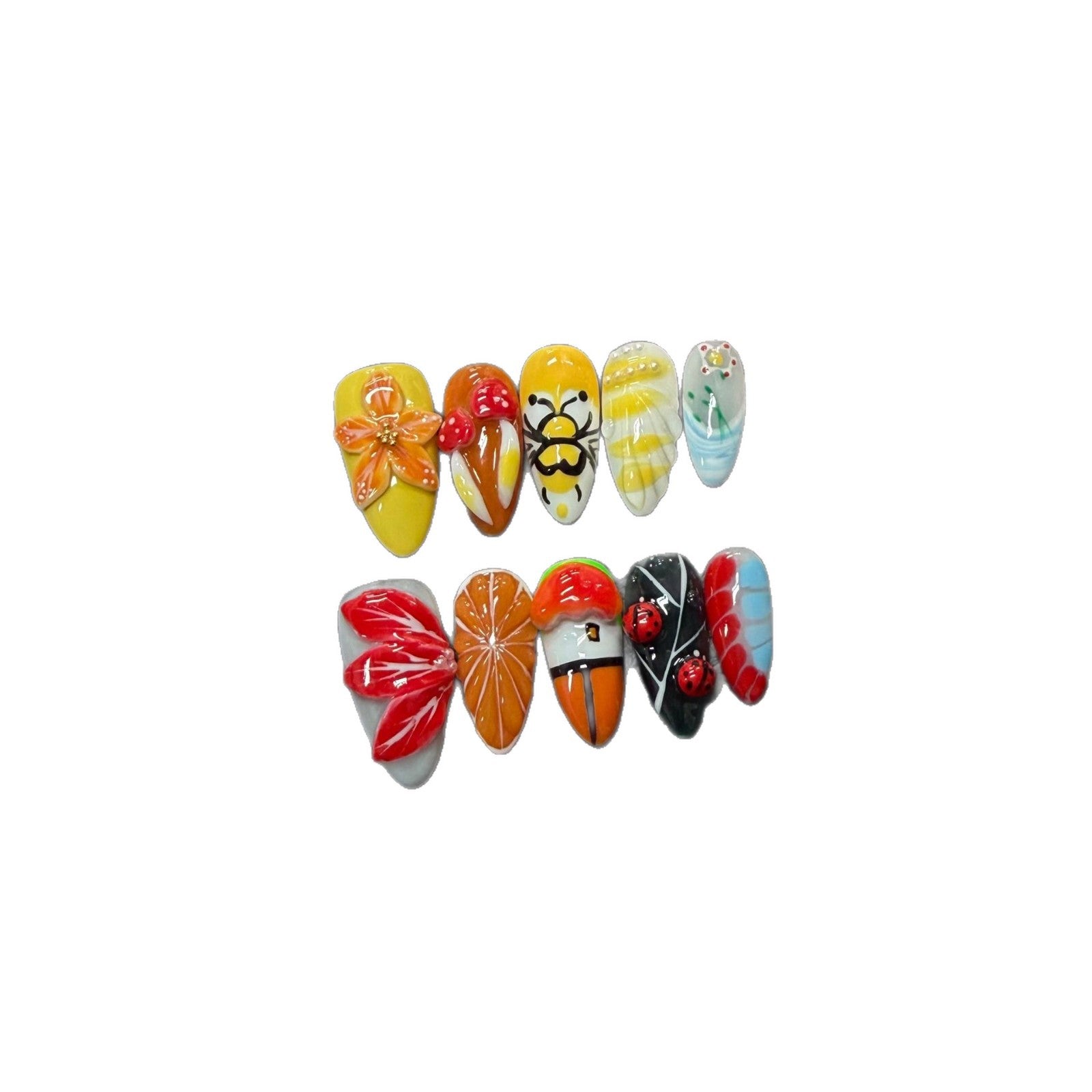 365nails: « Pop art d'été » – 3D fruit & personnage fait main ongles press-on forme amande