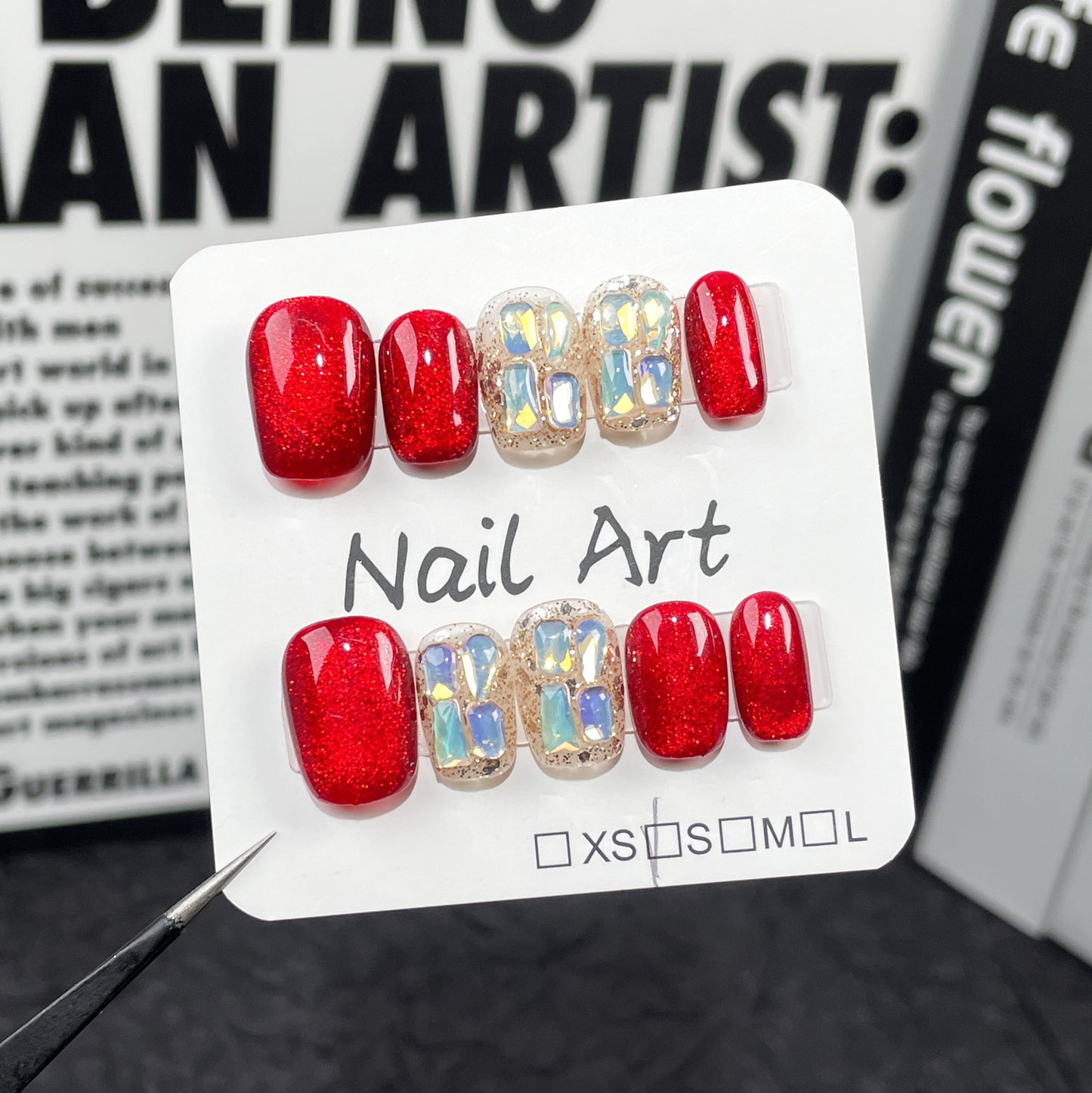 Handmade Nail Art Flash Glass Beads cat eye Short Handmade Press-on Nails Stickers Yiwu Nail Art ｜365nails