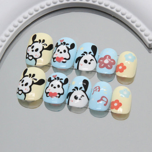 Cute milk blue doll atmosphere puppy Press-on toenailsprints children's fun ins wind fake nails children's wear armor｜365nails