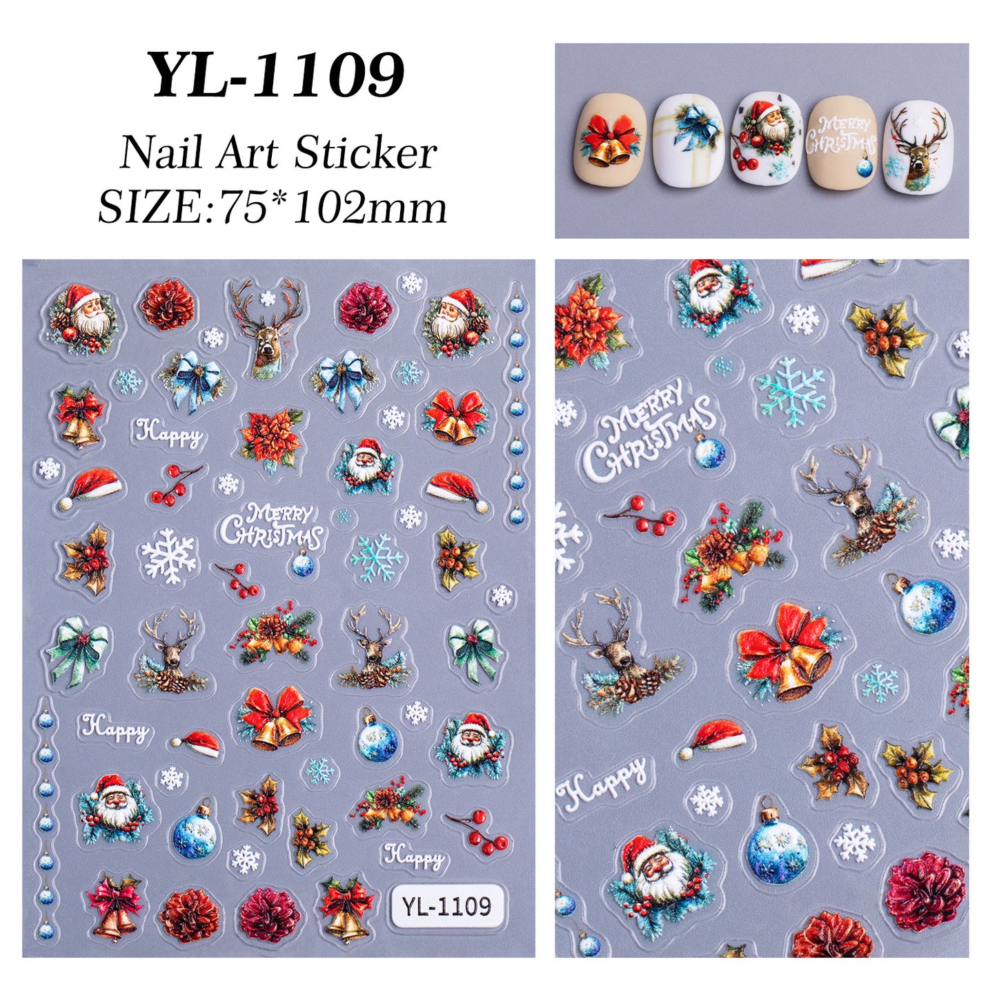 Christmas themed nail art sticker 5D relief three-dimensional cute snowman DIY Christmas nail sticker jewelry YL
