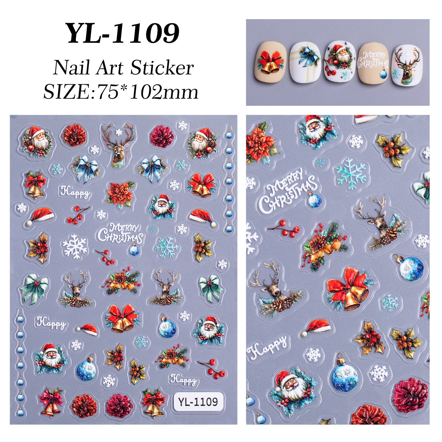 Christmas themed nail art sticker 5D relief three-dimensional cute snowman DIY Christmas nail sticker jewelry YL