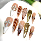 Gold Marble Cross Floral Stiletto Press On Nails