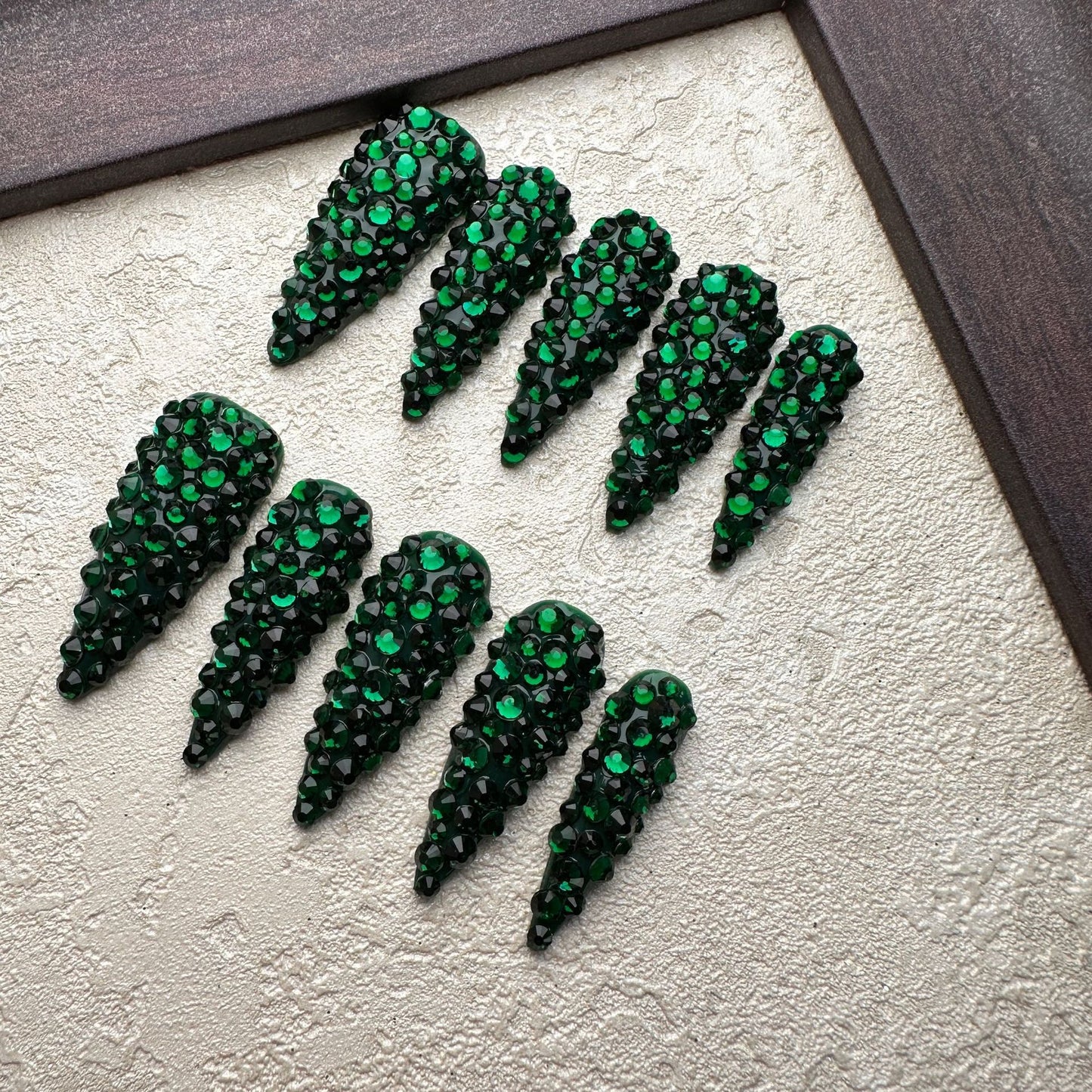 Emerald Bling Collection: "Full Emerald Glitter" – Extra Long Stiletto Press-On Nails