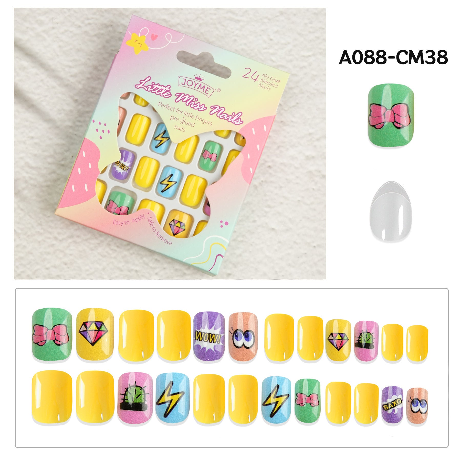 Kids press-on nails Comes with nail patch pointed almond 24 pieces finished product