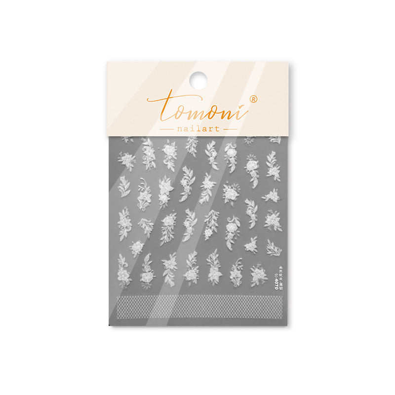 365nails 우아한 화이트 릴리 양각 네일 아트 스티커