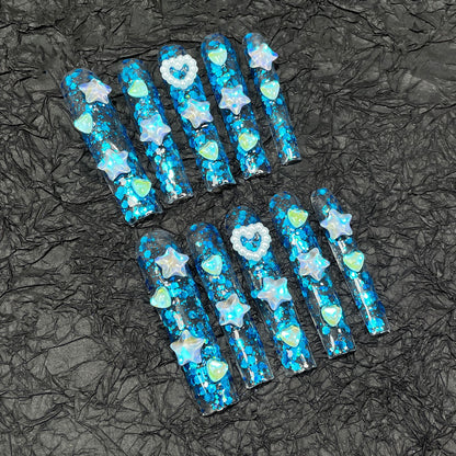 Styl supr long watr pip nail burst squ Handmad  ic through    wholsal｜365nails