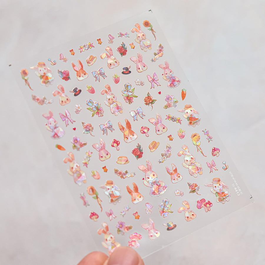 Floral Bunny Garden: "Spring Bunny Picnic" – 5D Embossed Nail Sticker