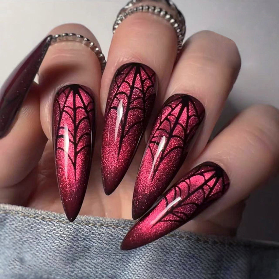 Especial para usar uñas, ojo de gato rojo, arte de uñas de Halloween, uñas puntiagudas ｜365nails