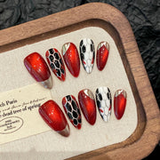 365nails: "Viper's Kiss" – 3D Snake Skin Cat Eye Handmade Almond Nails