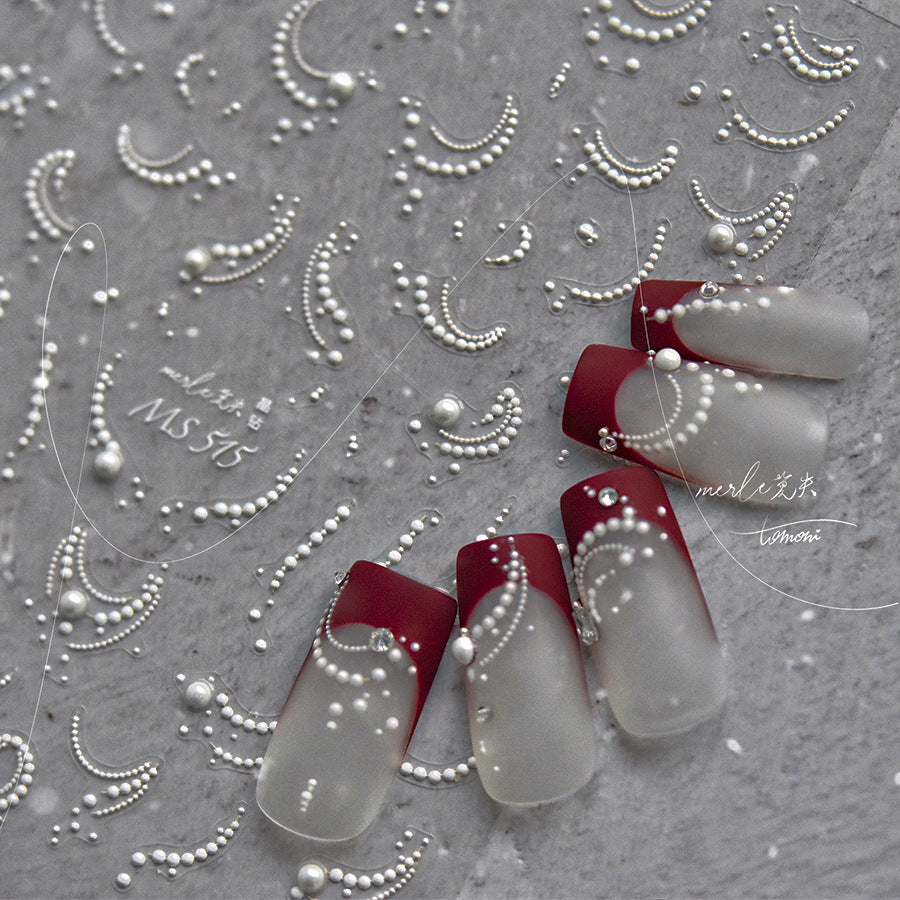 Pearl Chain Nail Stickers – 3D Embossed Bridal & Vintage Set
