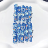 Ocean Blue Crystal Star Heart Glitter Press On Nails