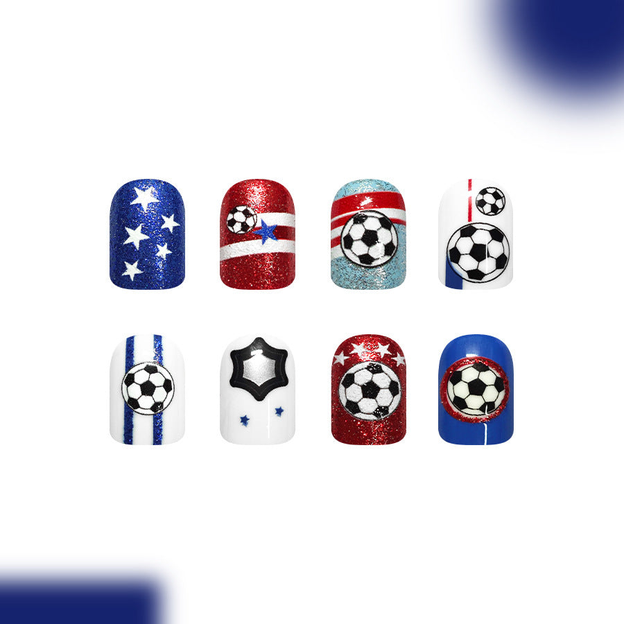 World Cup Football Mixed Flag Elements Press-On Nails (Glitter/24pcs/Short Square)
