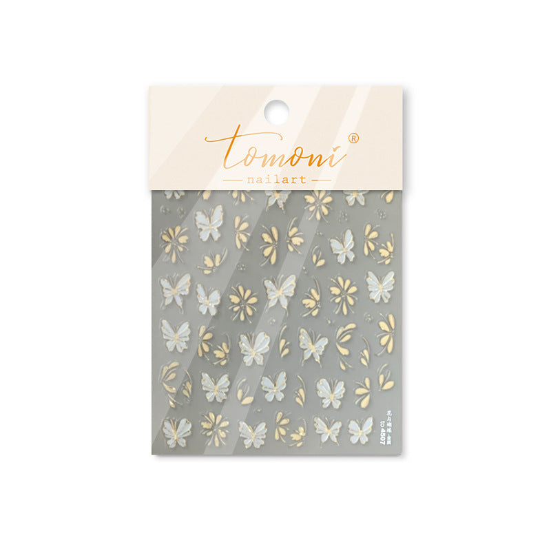 365nails: "Feuille d'or papillon et fleur dessin au trait" – Autocollants pour ongles