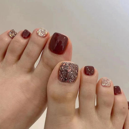 Champagne flash solid color burgundy New Year's bride's Press-on toenails nail nail piece manicure Press-on toenails wear nail finished product wholesale｜365nails