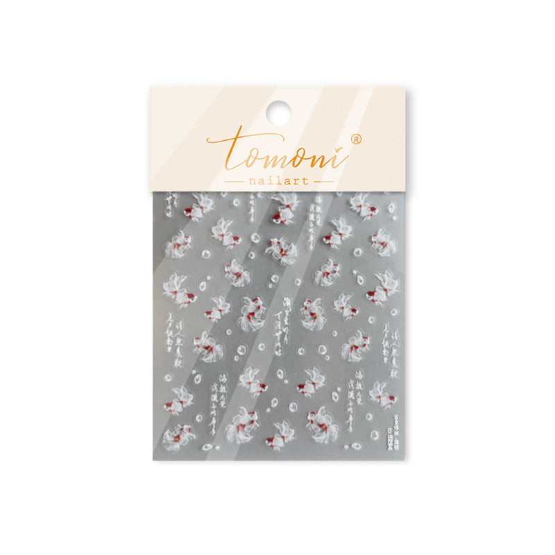 Goldfish Collection: "White Koi" – 3D Embossed Nail Sticker