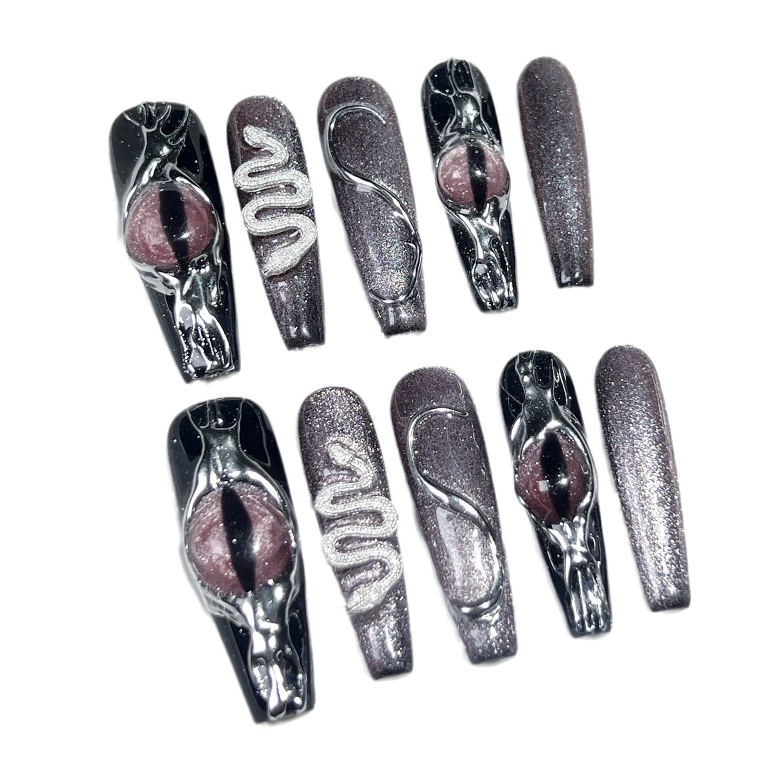 Handmade Press-on Nails Medusa's Eye Glitter Color Creative Personality Spice Girl Fine Dog Nail Art｜365nails