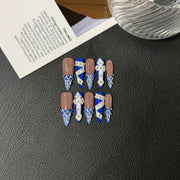 365nails: "Royal Porcelain" – 3D Floral & Lace Handmade Long Coffin Nails