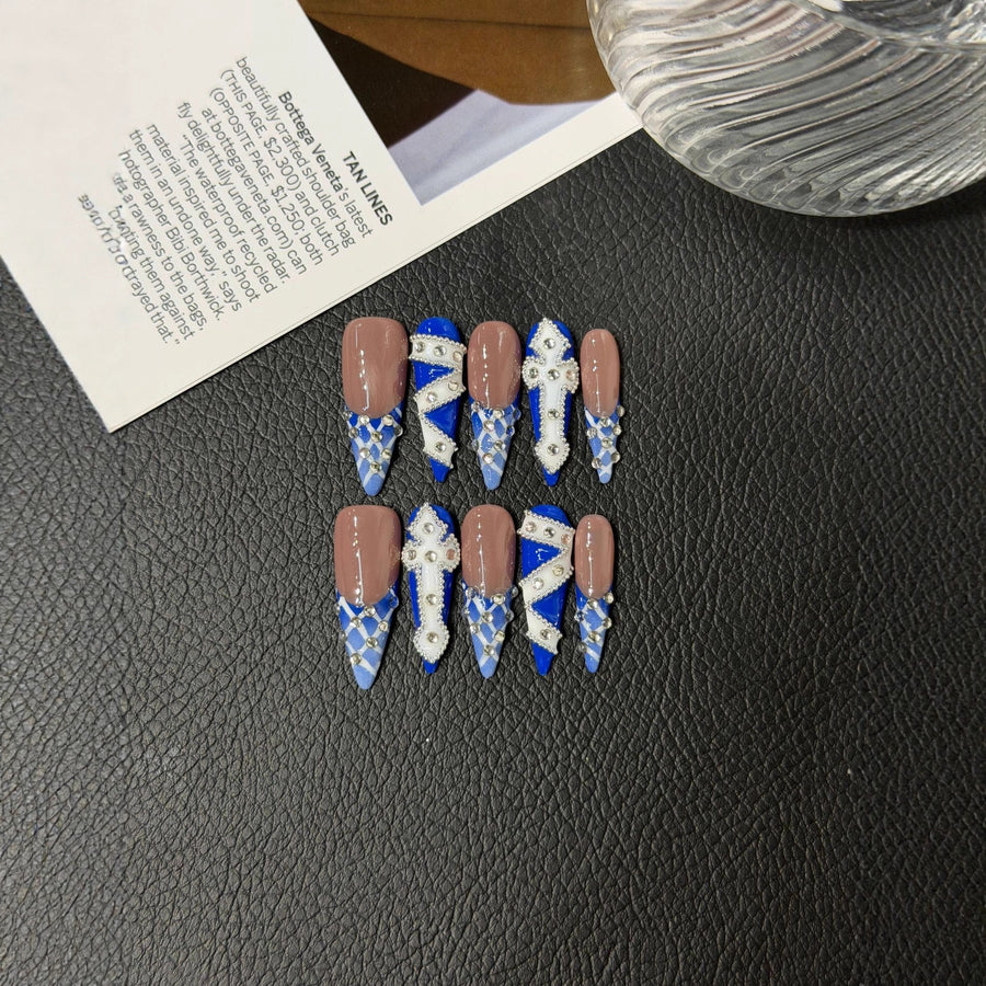 365nails: "Royal Porcelain" – 3D Floral & Lace Handmade Long Coffin Nails