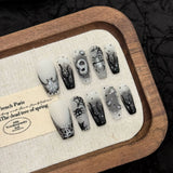 Black Silver Halloween Ghost Spider Gradient Press On Nails